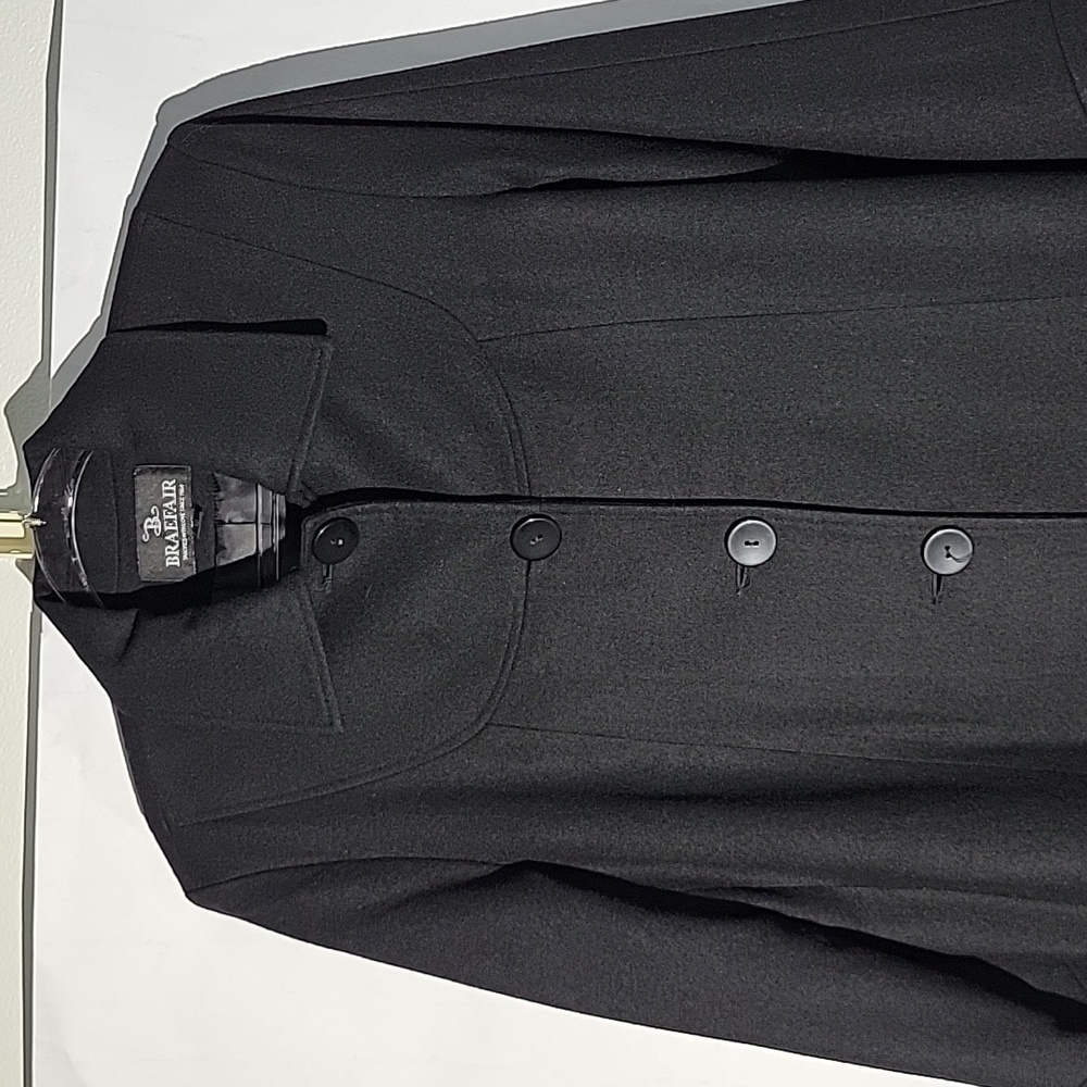Women's Braefair Vintage Black Wool Mix Overcoat, Size 12 - Picture 3 of 16